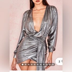 House of CB Shimmering Silver Long Sleeve Dress